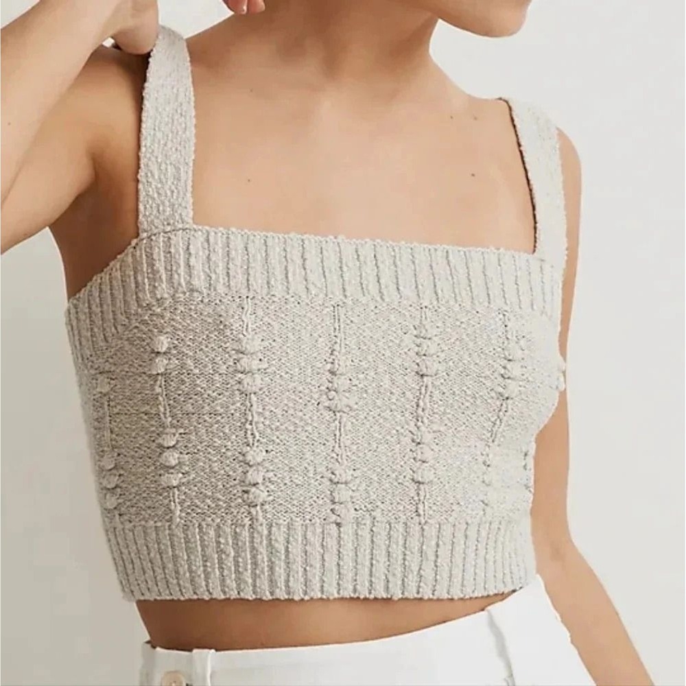 Madewell Cable Knit Tank Top Crop Sweater Light Gray Size‎ M NWT